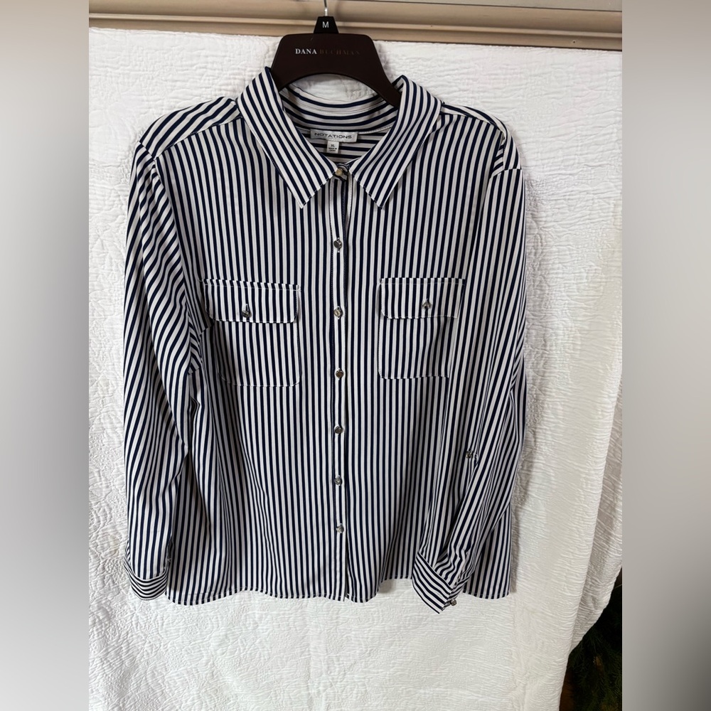 Notations navy and white striped women’s shirt